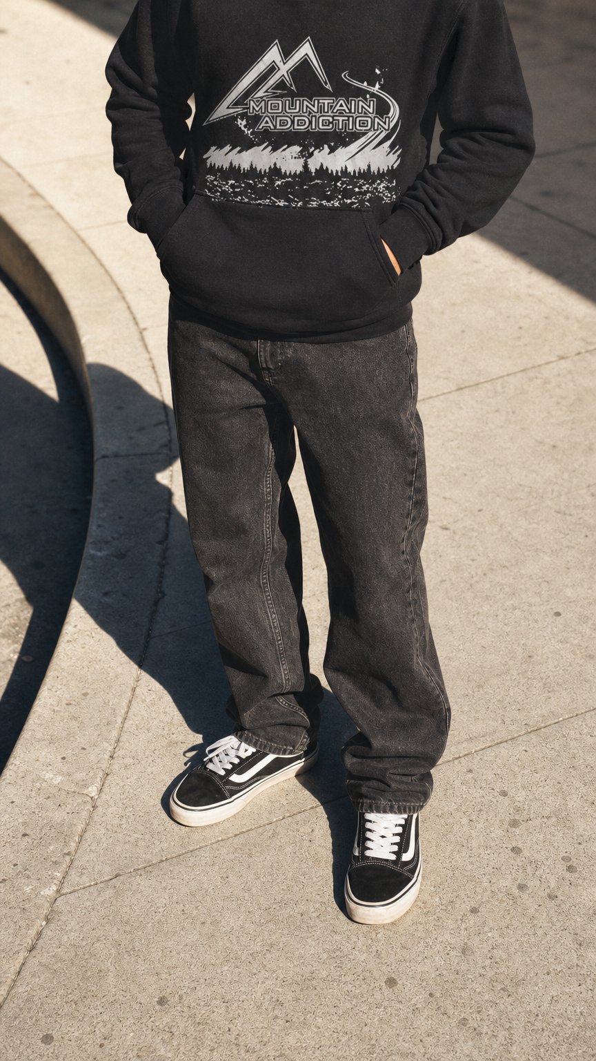 AI product shot of Black with Grey Logo’d Sweatshirt