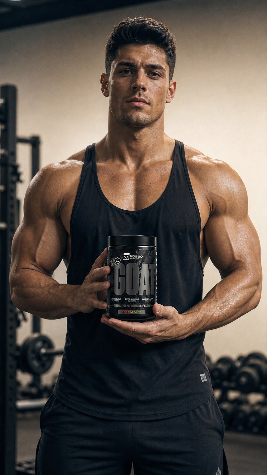 AI product shot of G.O.A.T. ULTIMATE PRE-WORKOUT