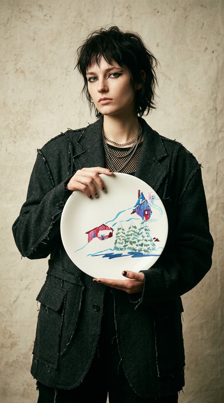 AI product shot of Ski Chalet Bone China Salad Plates
