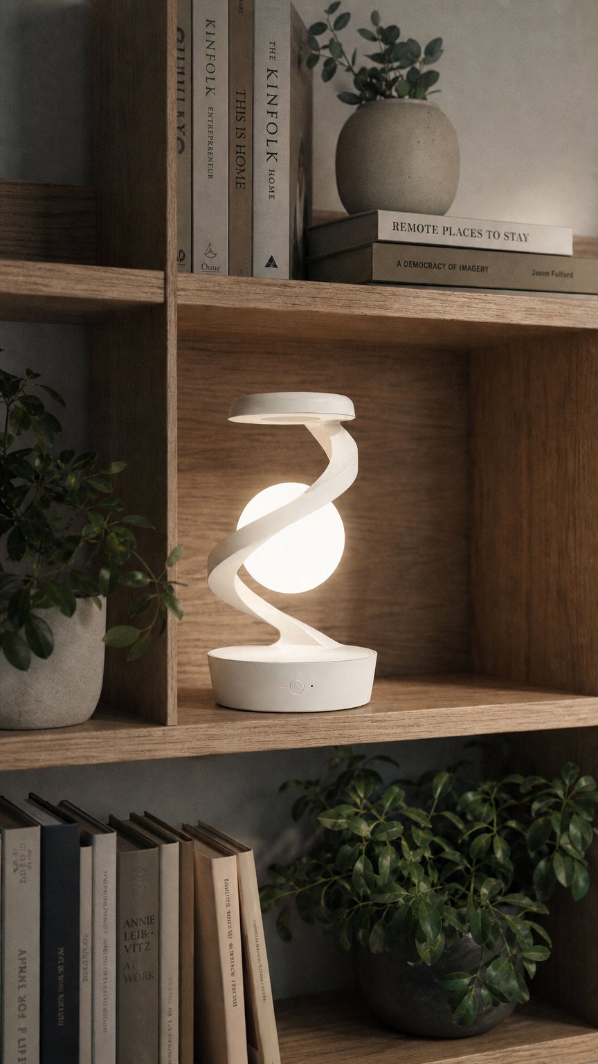 AI product shot of 🌙 MoonGlow Wireless Charging Lamp