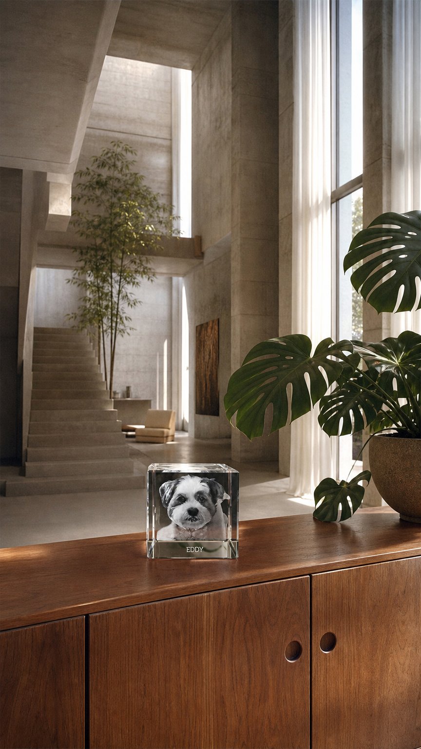 AI product shot of 3D Crystal Pet Cube