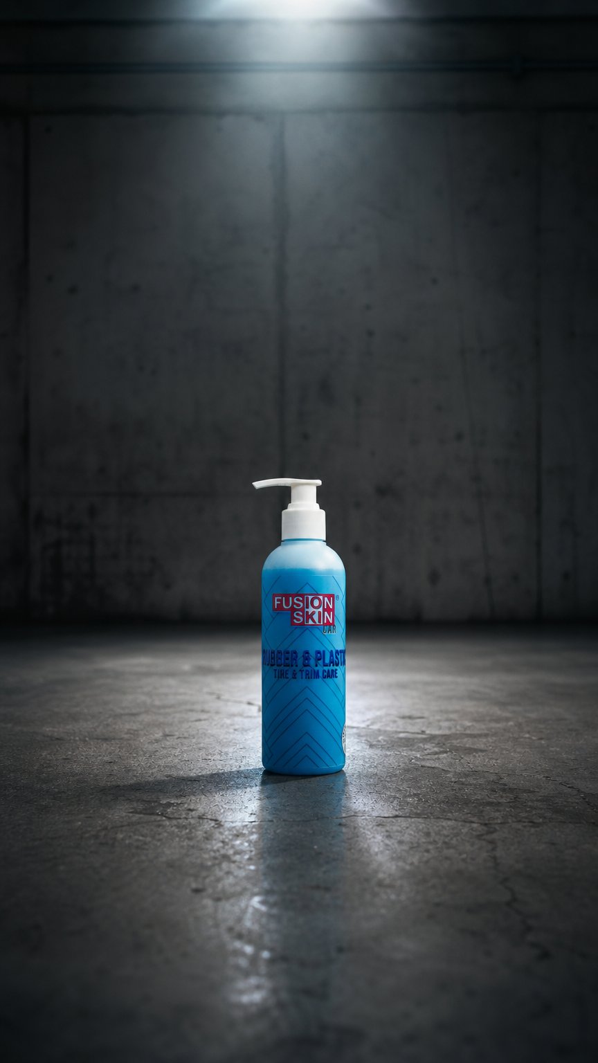AI product shot of Reifen- & Kunststoffpflege Set – Rubber & Plastic + Detail Pad | Fusion Skin