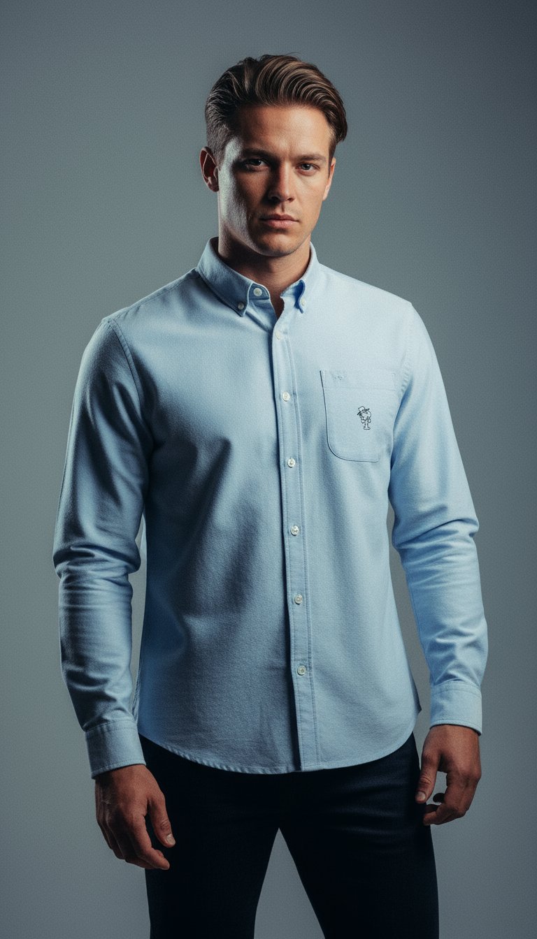 AI product shot of Butter Goods x Peanuts Spike Oxford Shirt Blue