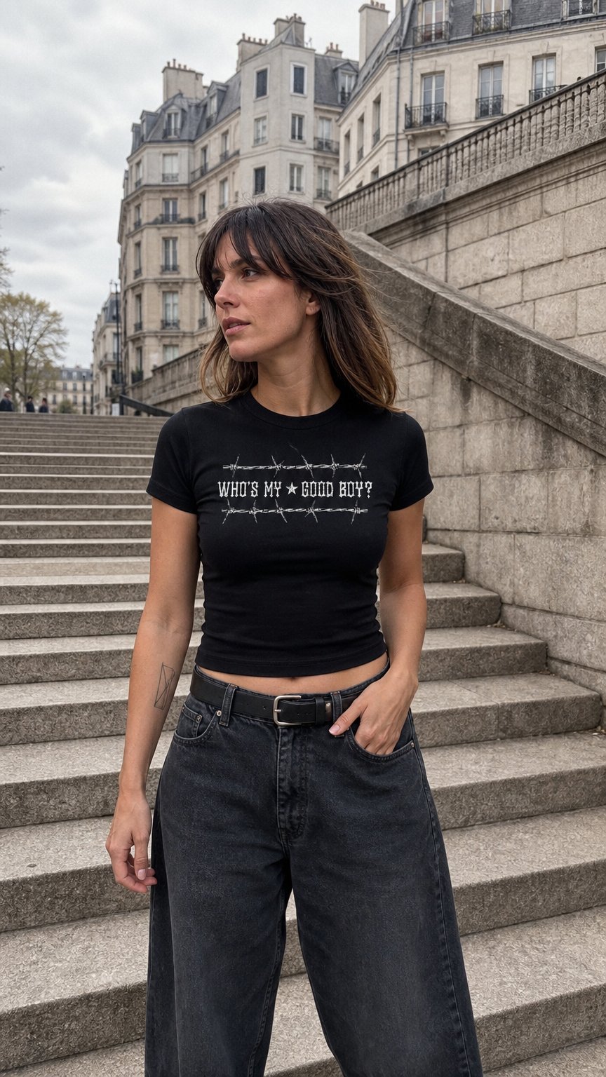AI product shot of "Who's My Good Boy?" Crop Top