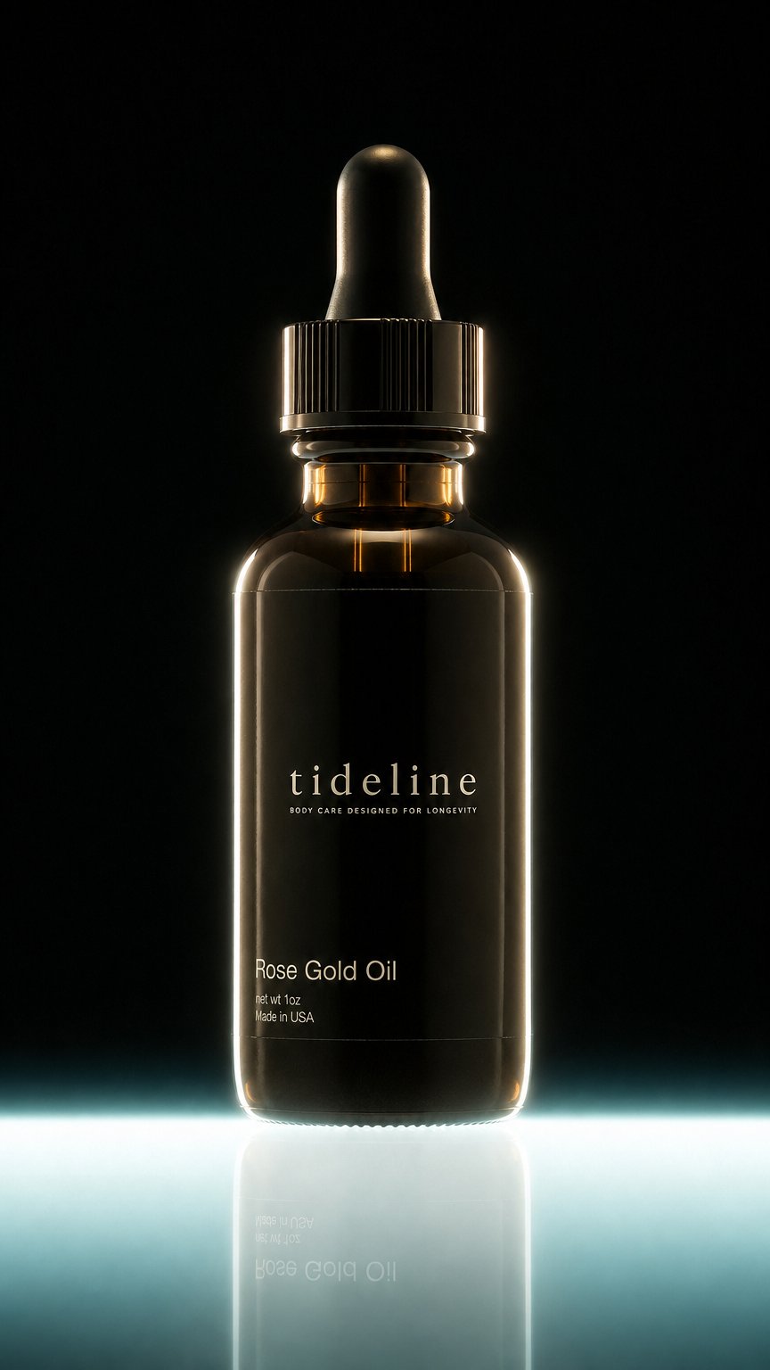 AI product shot of rose gold oil