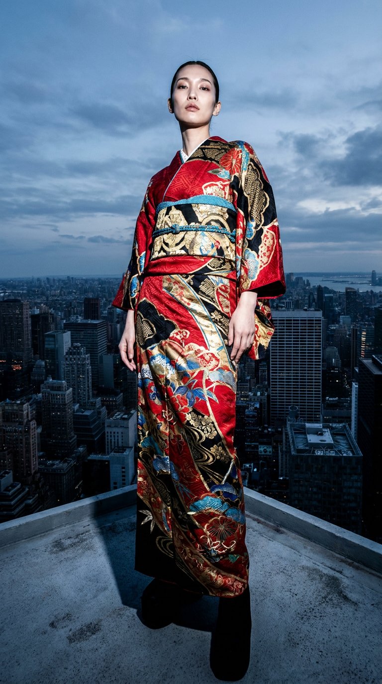 AI product shot of 40 Year Anniversary Kimono - White