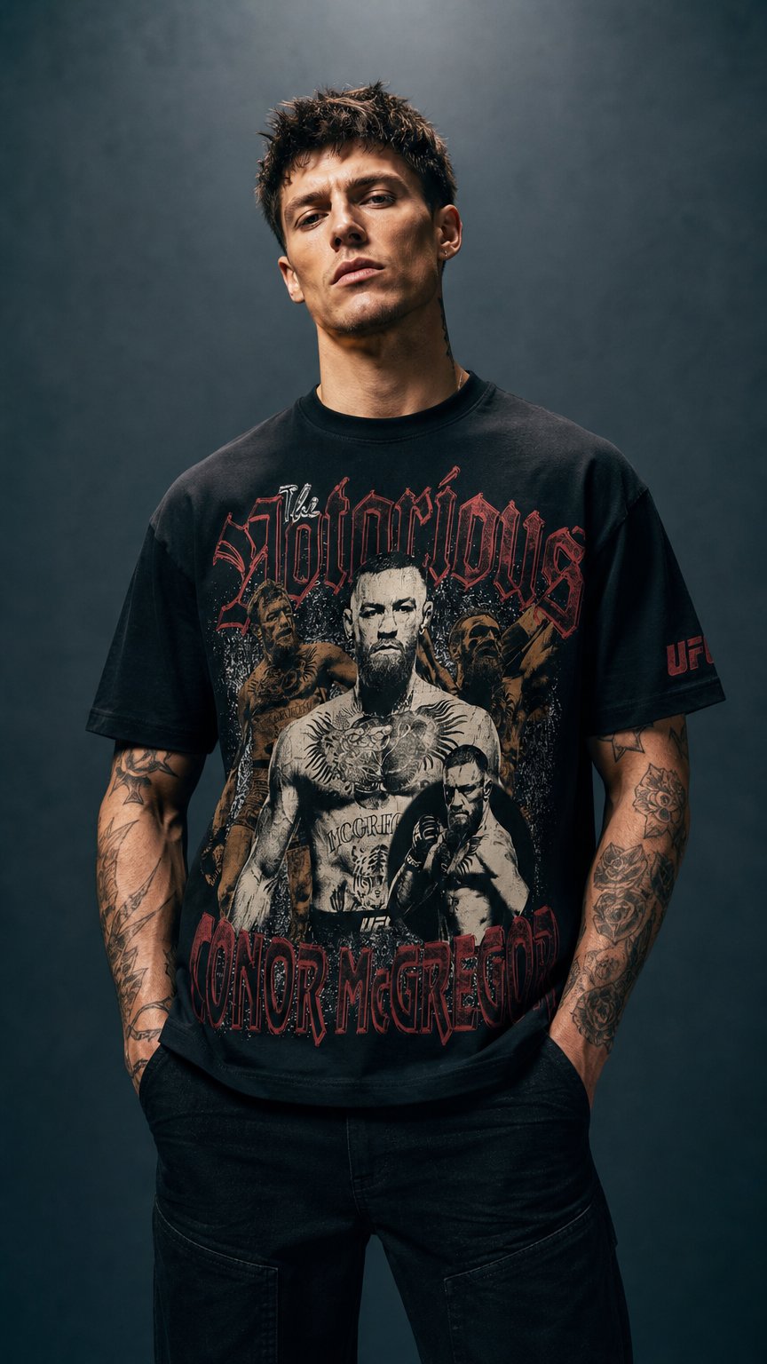 AI product shot of Men's UFC Black Conor McGregor Vintage Profile T-Shirt