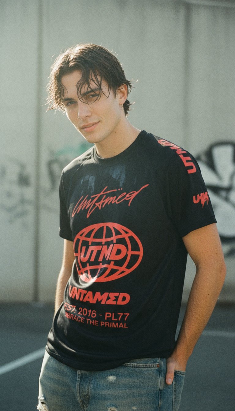 AI product shot of RASHGUARD "GLOBE" BLACK