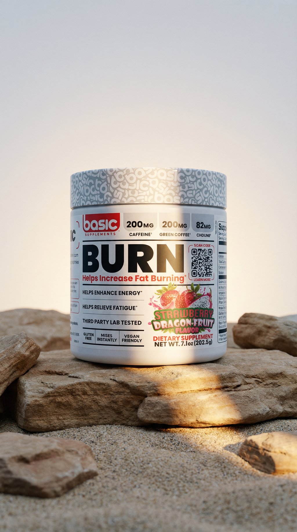 AI product shot of Strawberry Dragon Fruit Basic Burn