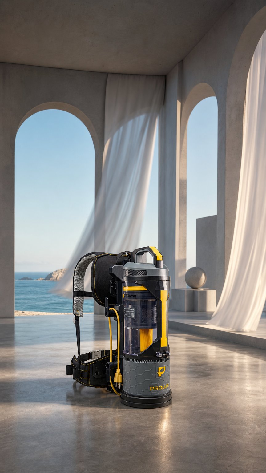 AI product shot of Prolux XForce Pro Commercial Backpack Vacuum w. 1.5 inch Attachment Kit