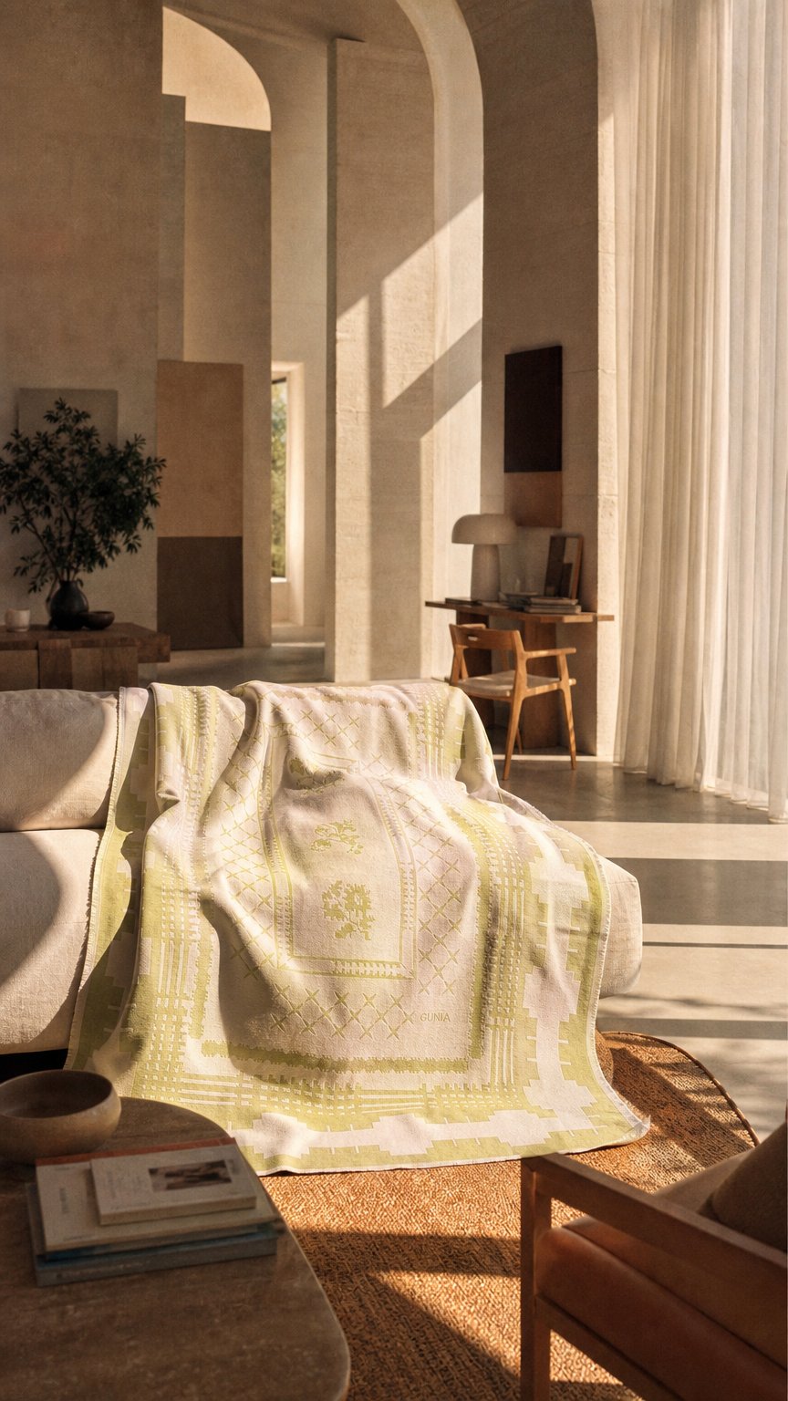 AI product shot of Ruzha Throw Blanket in Green