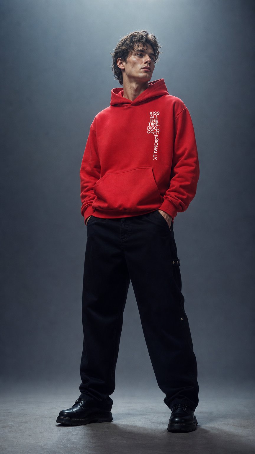 AI product shot of TRACKLIST HOODIE, RED