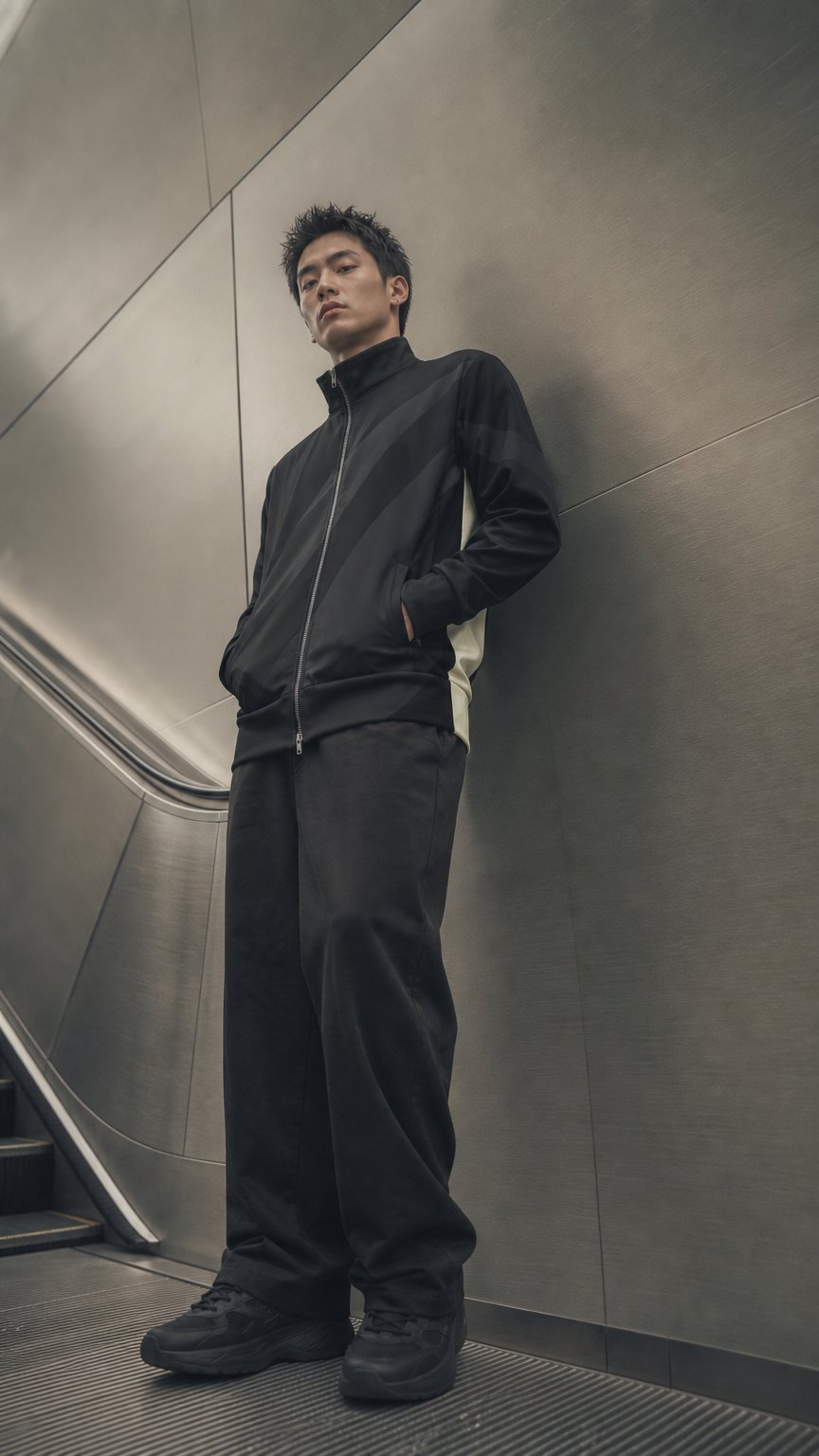 AI product shot of The TRS Collection: Midnight Black Zip Track Jacket
