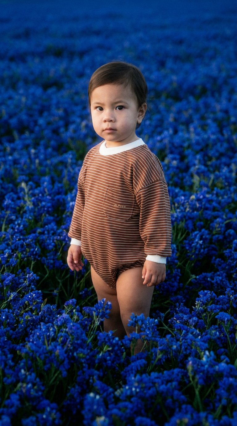 AI product shot of The Striped Romper - Chocolate