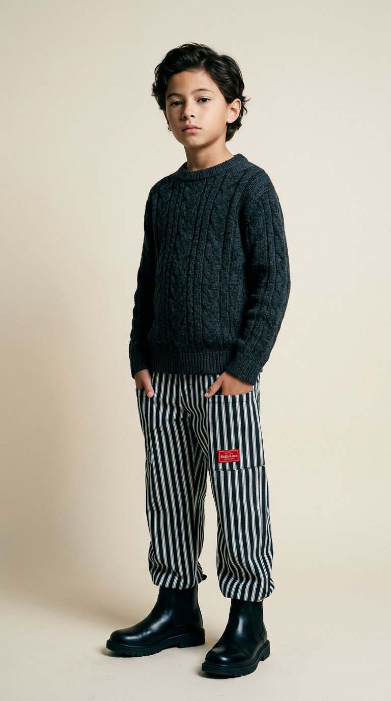 AI product shot of Railroad Stripe Kit Pocket Pant Indigo