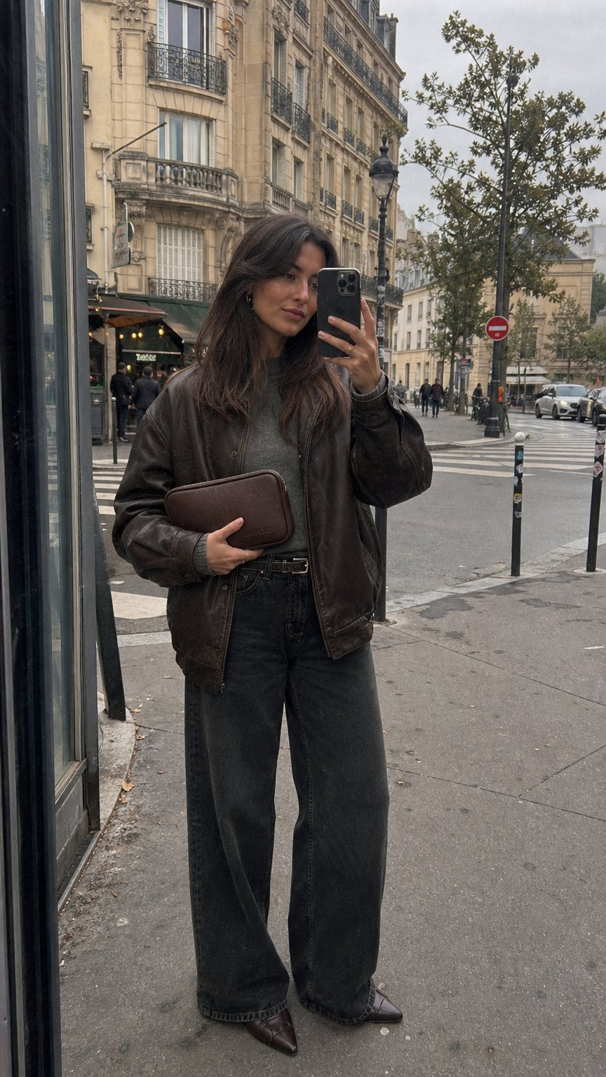 AI product shot of Handheld Bag in Dark Brown Leather- No1