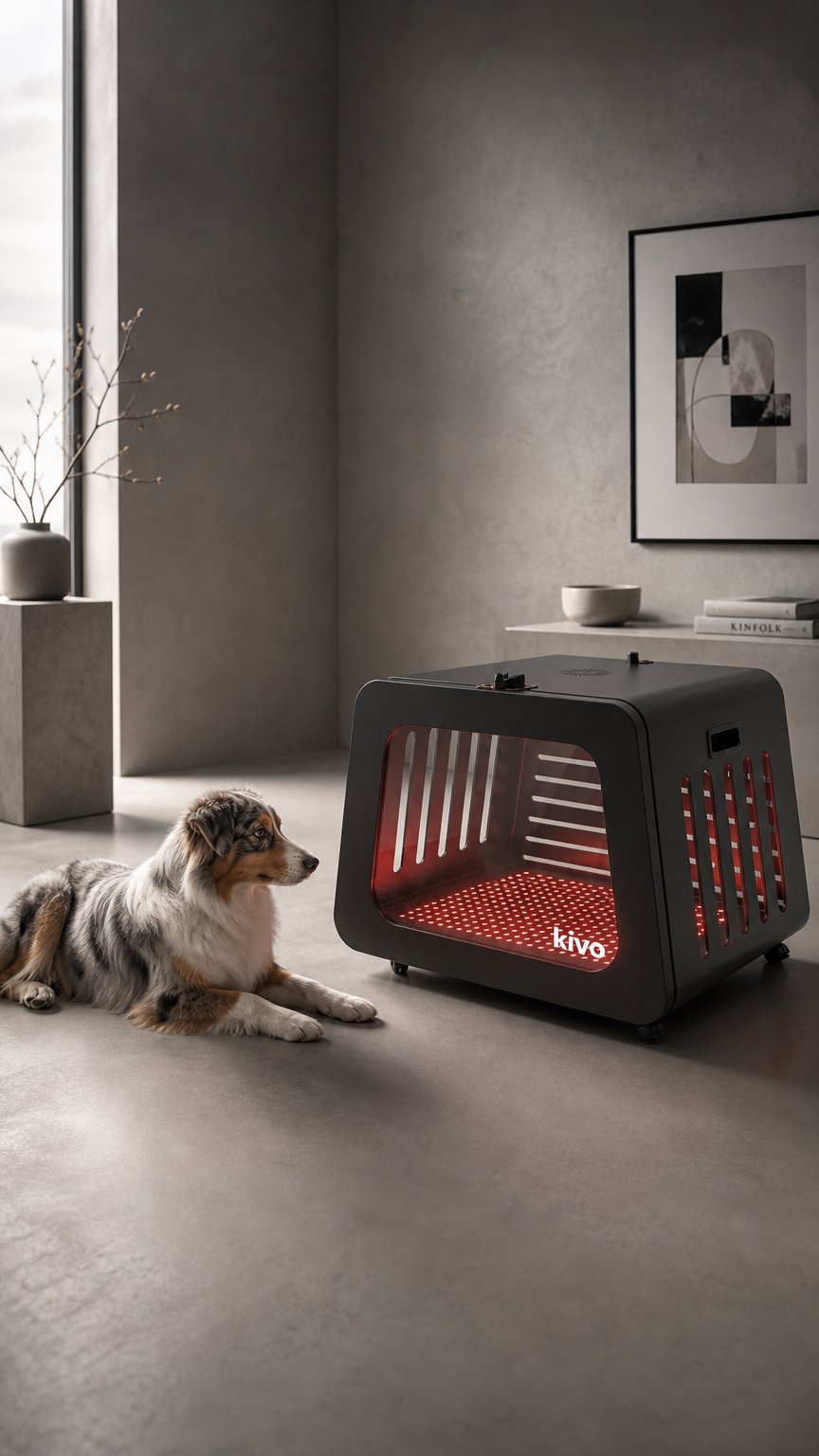 AI product shot of Kivo TheraCrate for Pets - Red Light Therapy Dogs, Cats, Rabbits, and other small pets