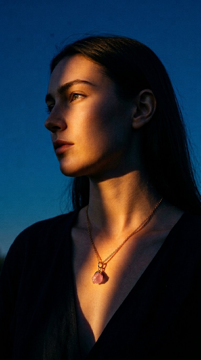 AI product shot of Raw Rose Quartz Birthstone Necklace (October)
