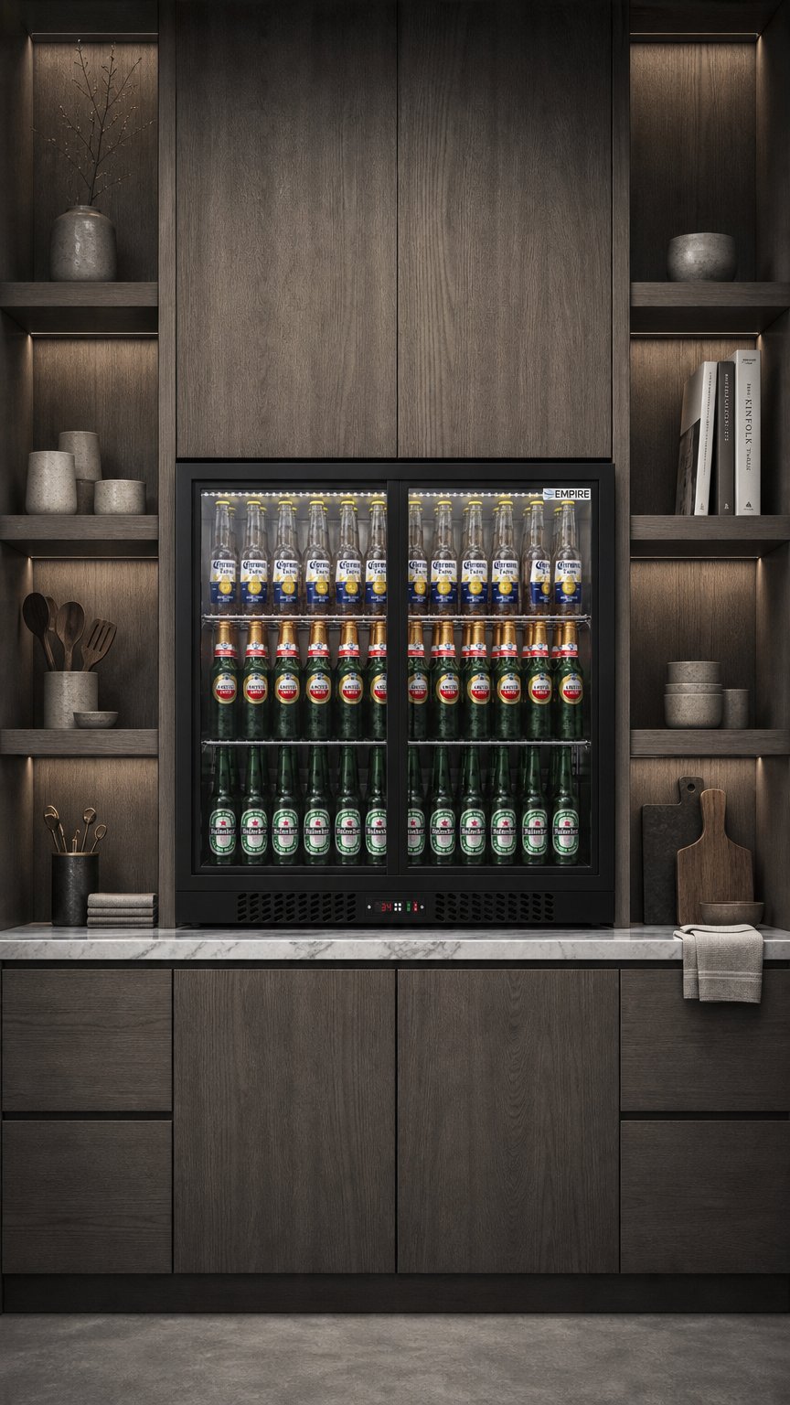 AI product shot of Empire Double Door 208L Bottle Cooler – B Energy Rated Sliding Door Commercial Back Bar Fridge | CL-210S