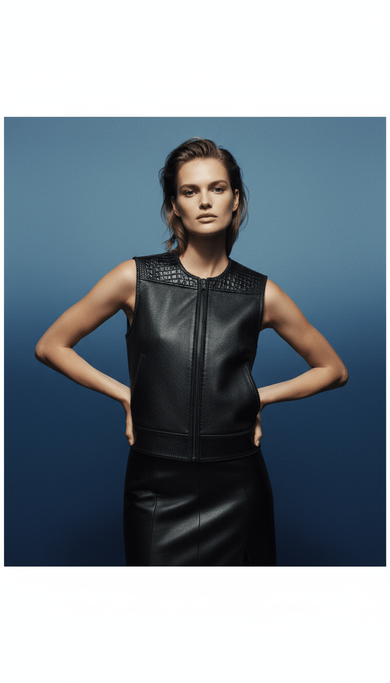 AI product shot of AUS BLACK OFF THE RACK LEATHER / CROC Vest