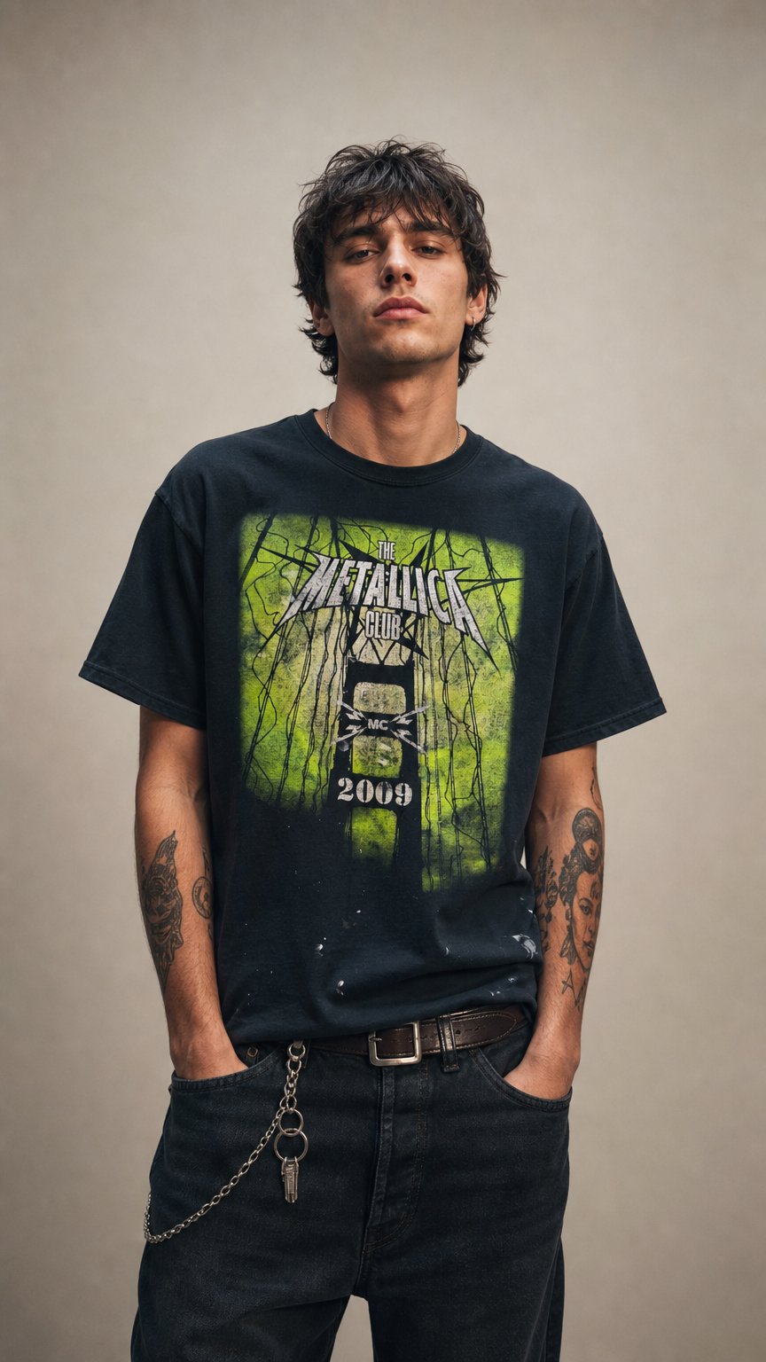AI product shot of Vintage Metallica 09 tour tee