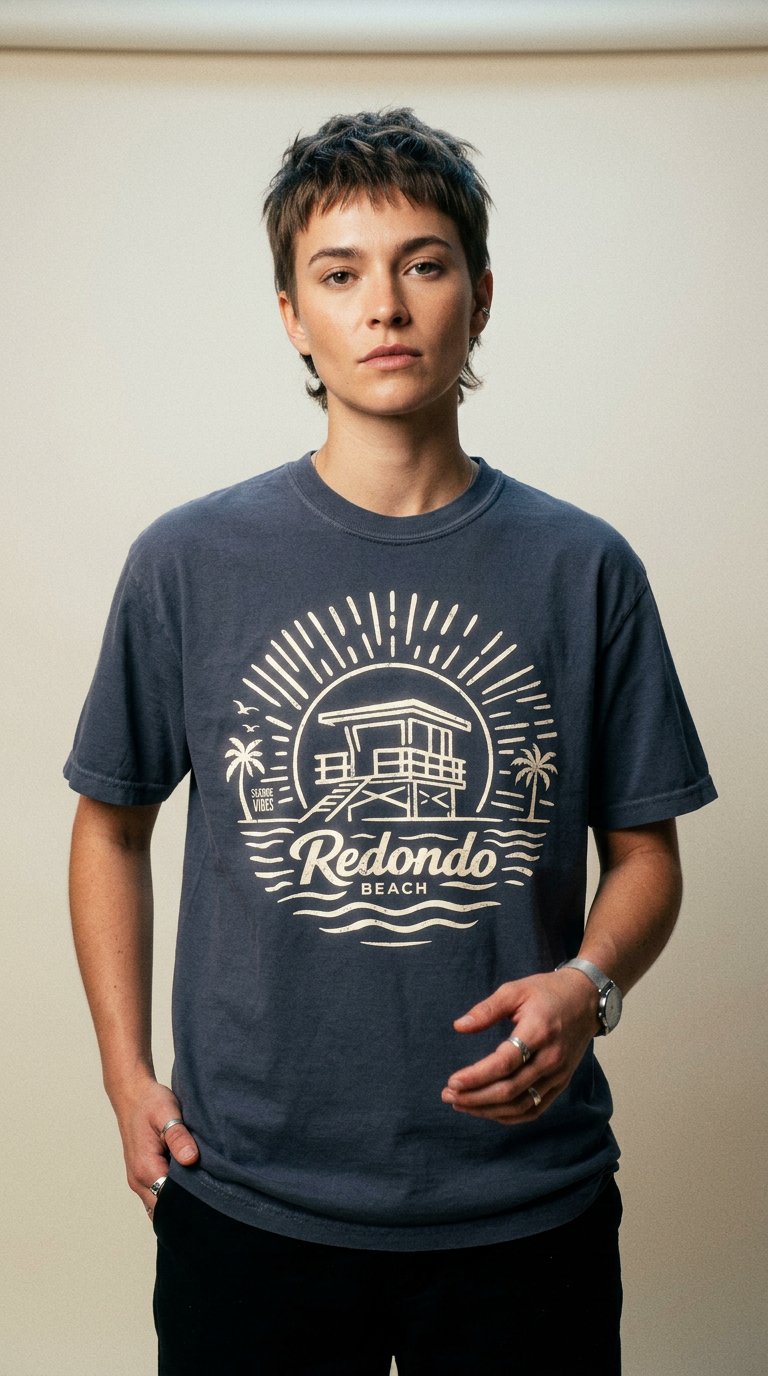 AI product shot of Unisex: Redondo Beach Sunrise Session Tee - 100% Cotton | Navy