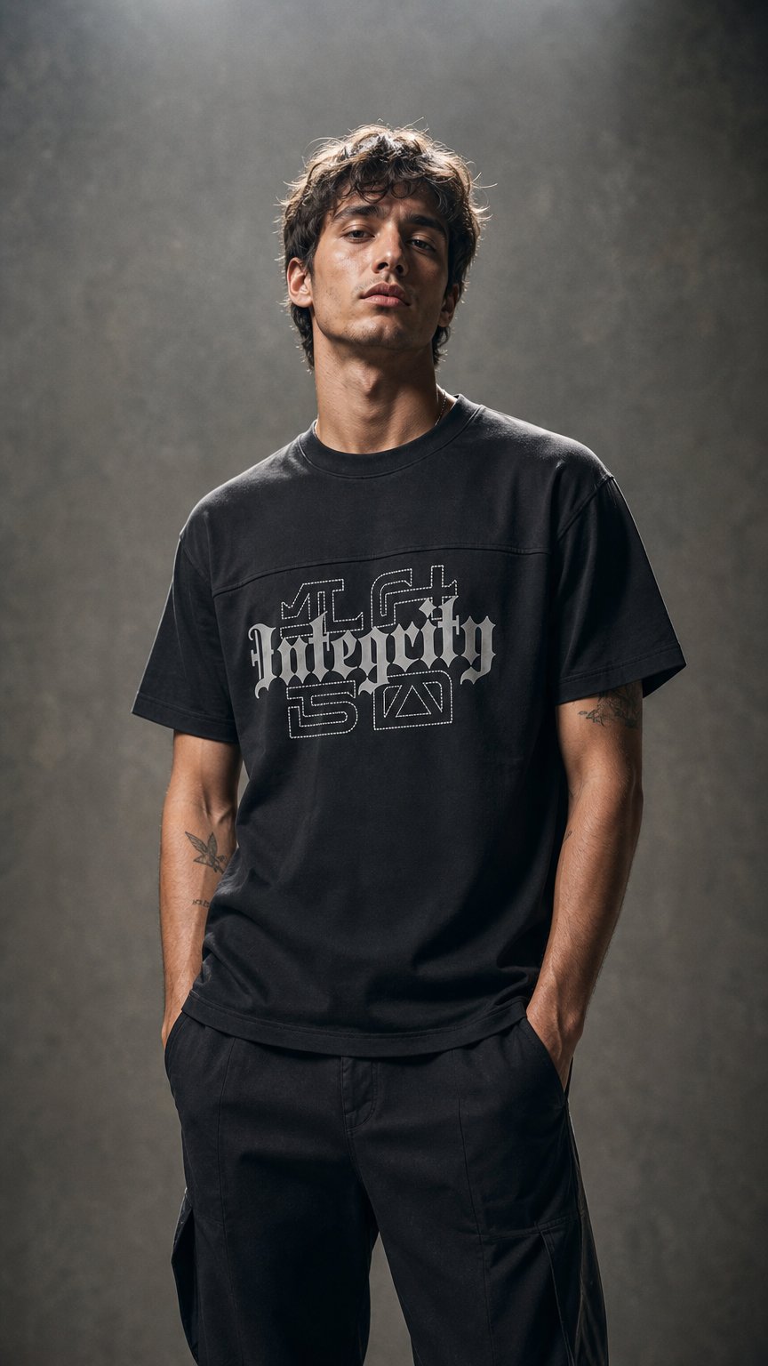 AI product shot of ARTICLE I TEE— CHARCOAL