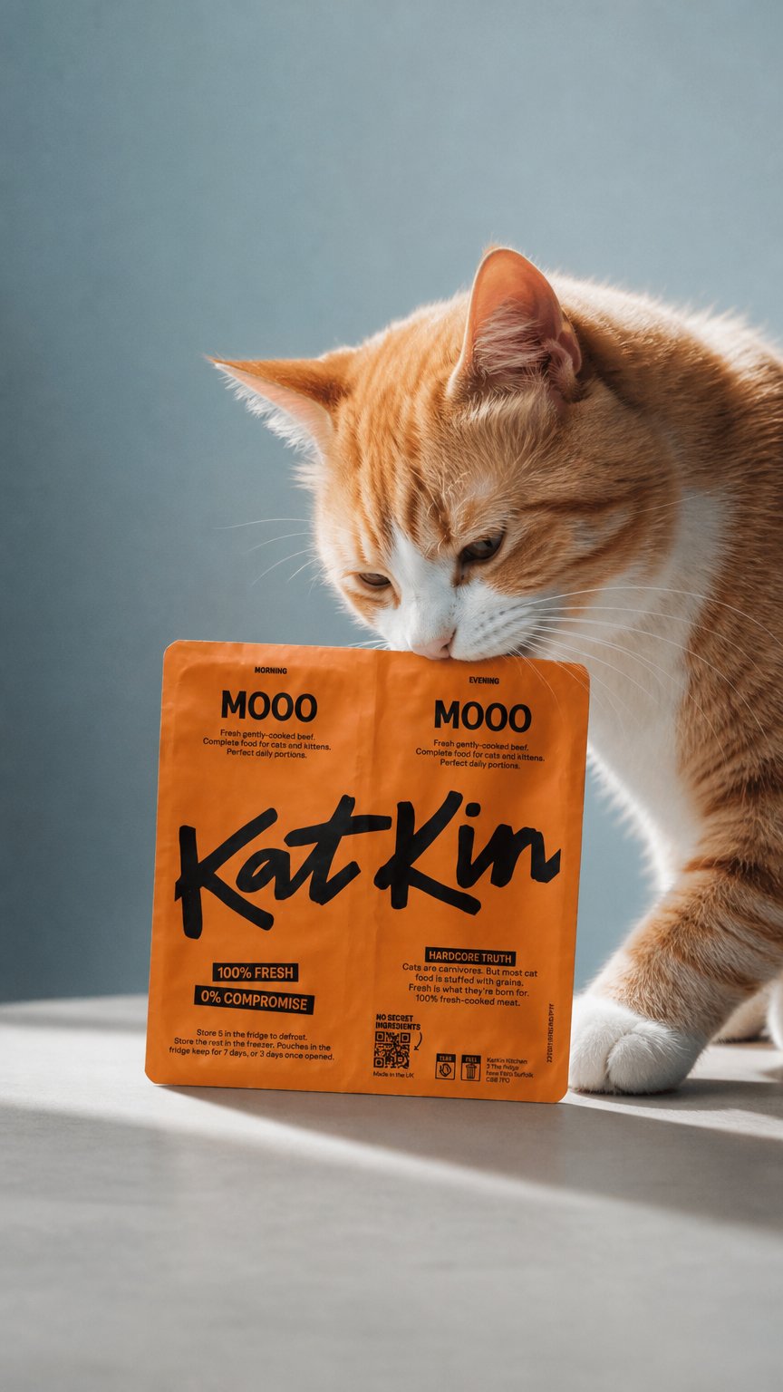 AI product shot of MOOO: Fresh beef cat food