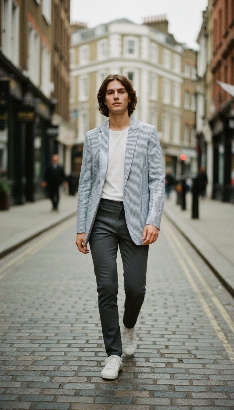 AI product shot of Gucci Blue Stripe Cotton Jacket