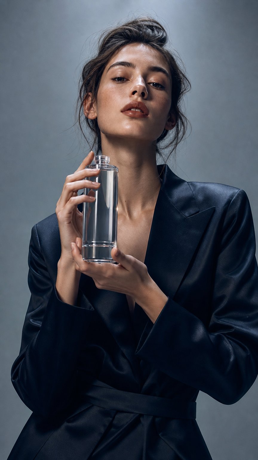 AI product shot of VIT162-30ml perfume bottle: elegant design, high sealing, suitable for fragrance packaging