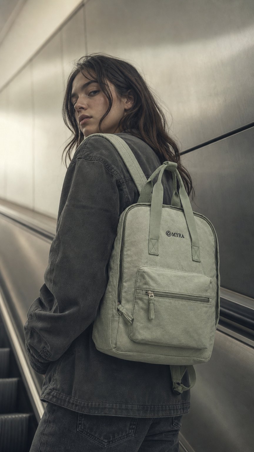 AI product shot of Pioneer Trek Canvas Backpack Bag - Light Green