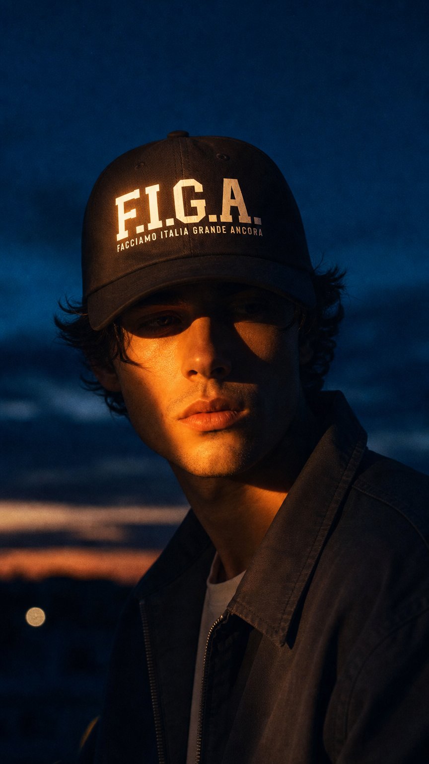 AI product shot of Cappello con visiera e stampa