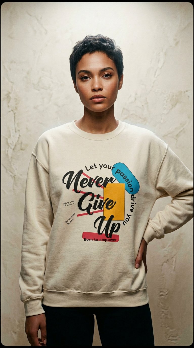 AI product shot of Sweatshirt Unisex NEVER GIVE UP