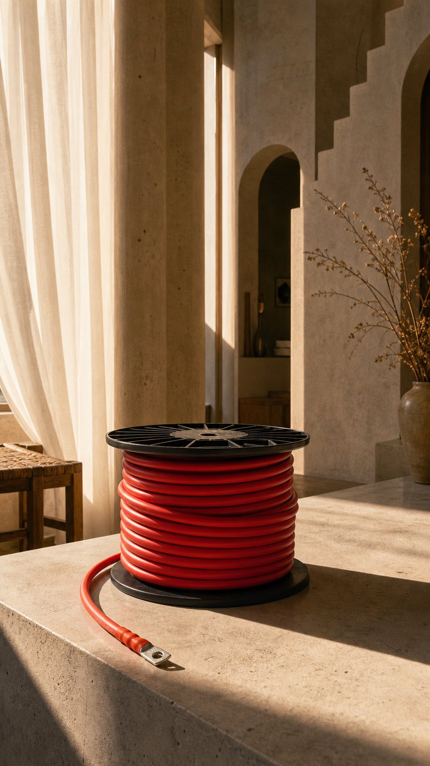 AI product shot of 120 mm Startkabel / Accukabel Dubbel geïsoleerde kabel rood