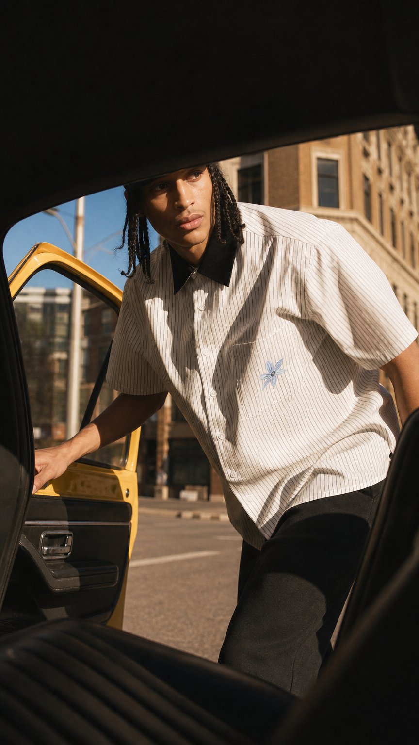 AI product shot of leafs Boxy  Collar Shirt