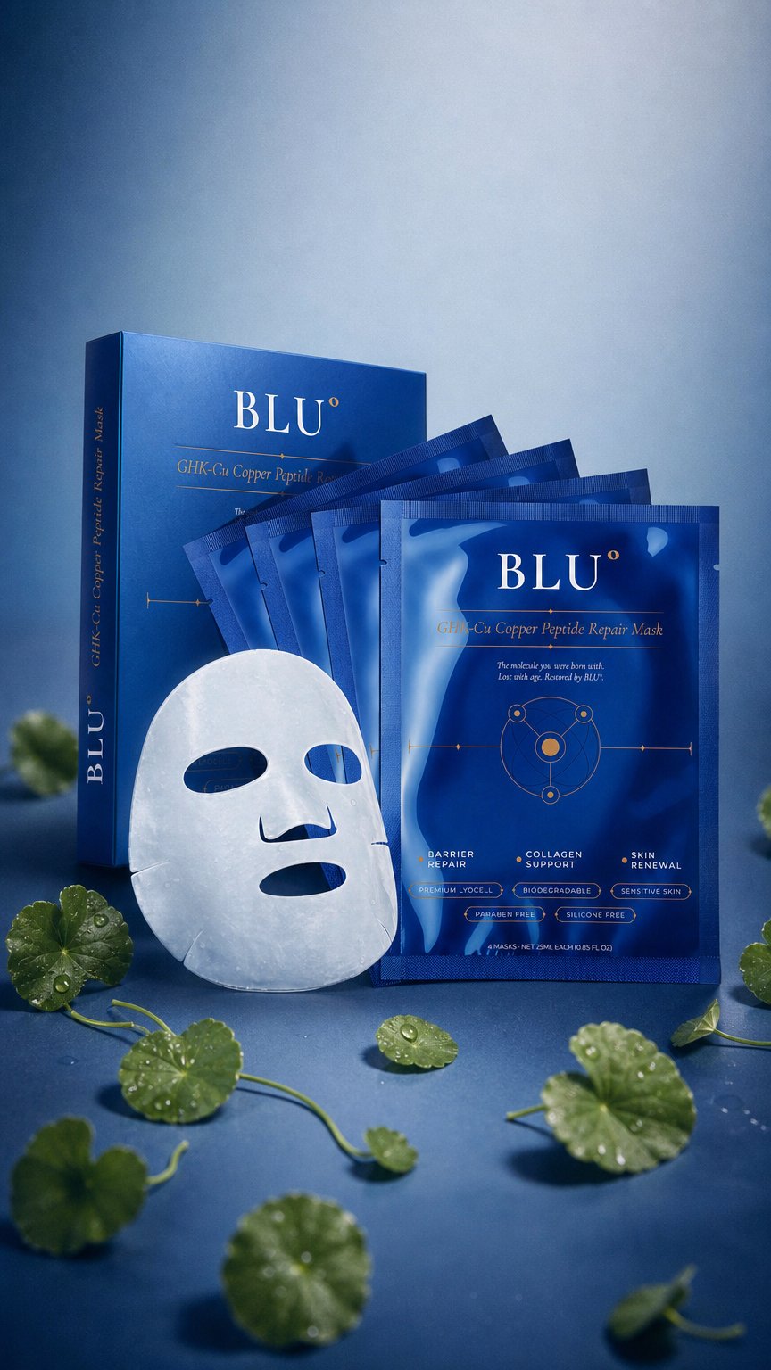 AI product shot of GHK-Cu Copper Peptide Repair Mask — 4 Pack