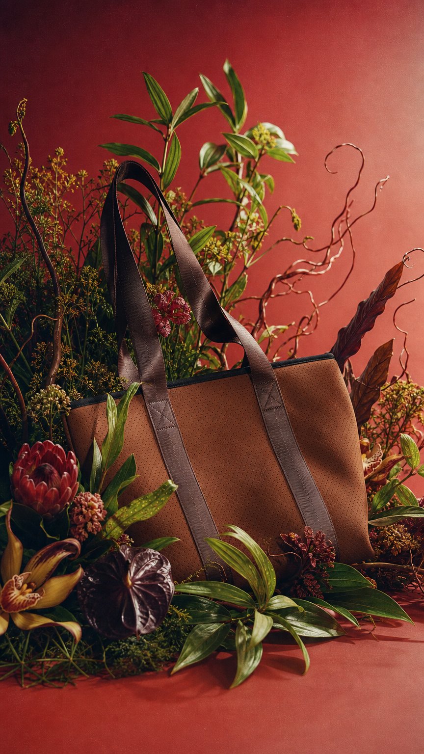 AI product shot of URBAN NEOPRENE ZIPPED TOTE - CHOCOLATE