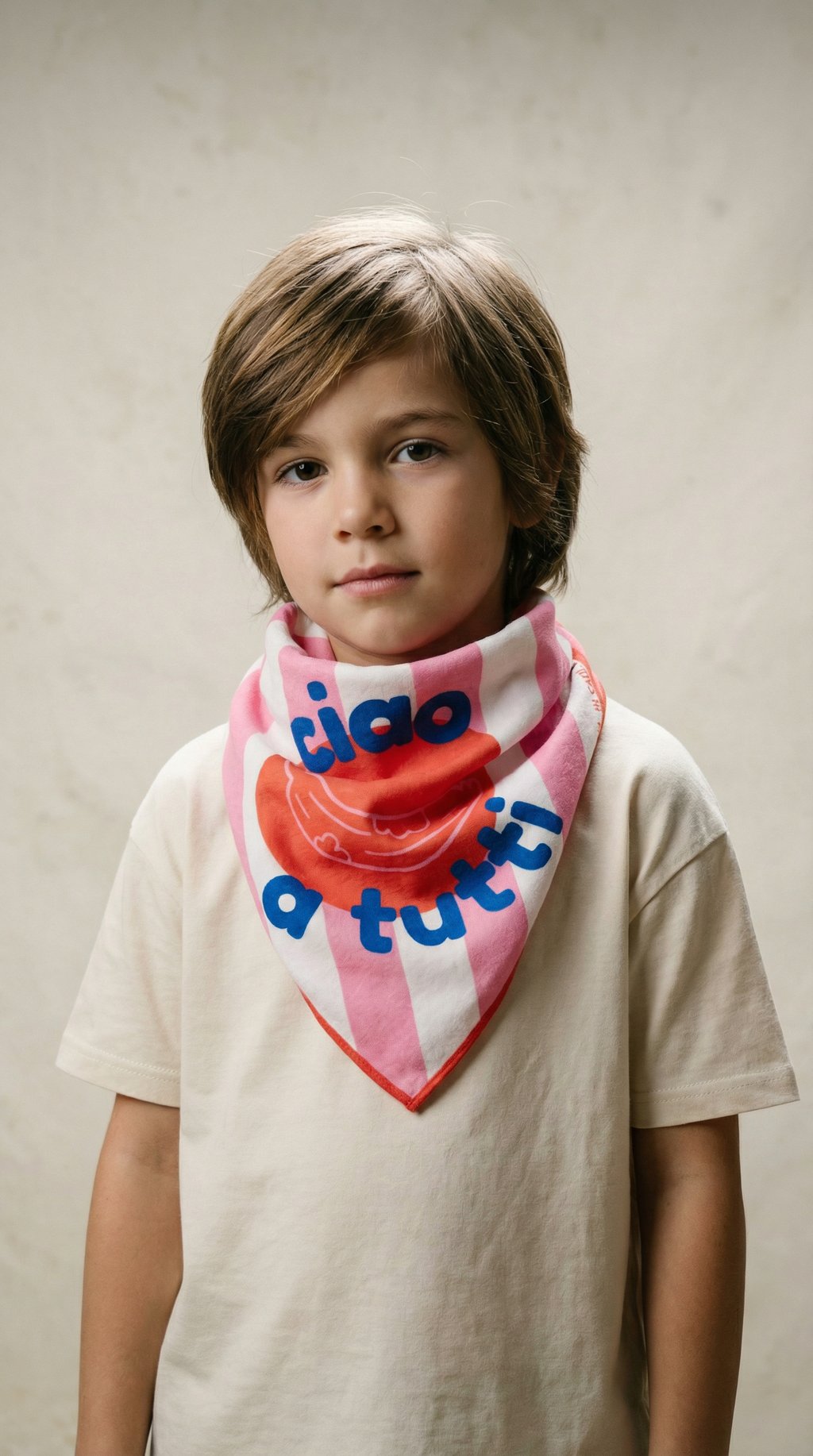 AI product shot of Kids Bandana - Ciao a tutti. pink
