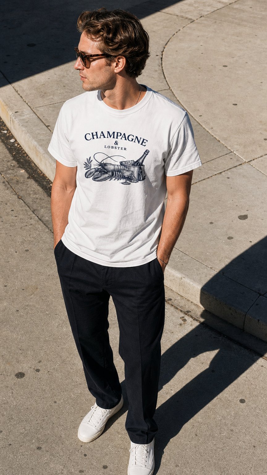 AI product shot of CHAMPAGNE & LOBSTER — white