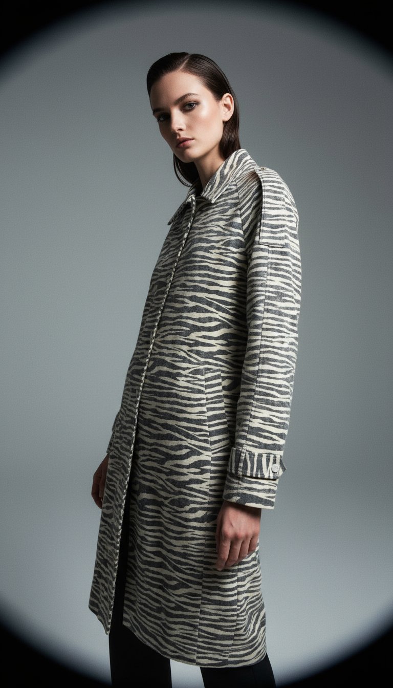 AI product shot of Tiger print trench coat