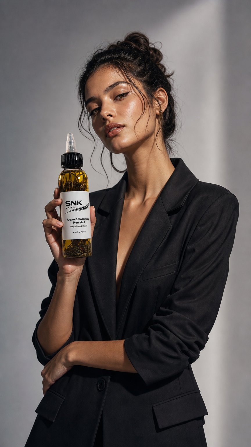 AI product shot of Argan & Rosemary Horsetail - Mega Growth Elixir