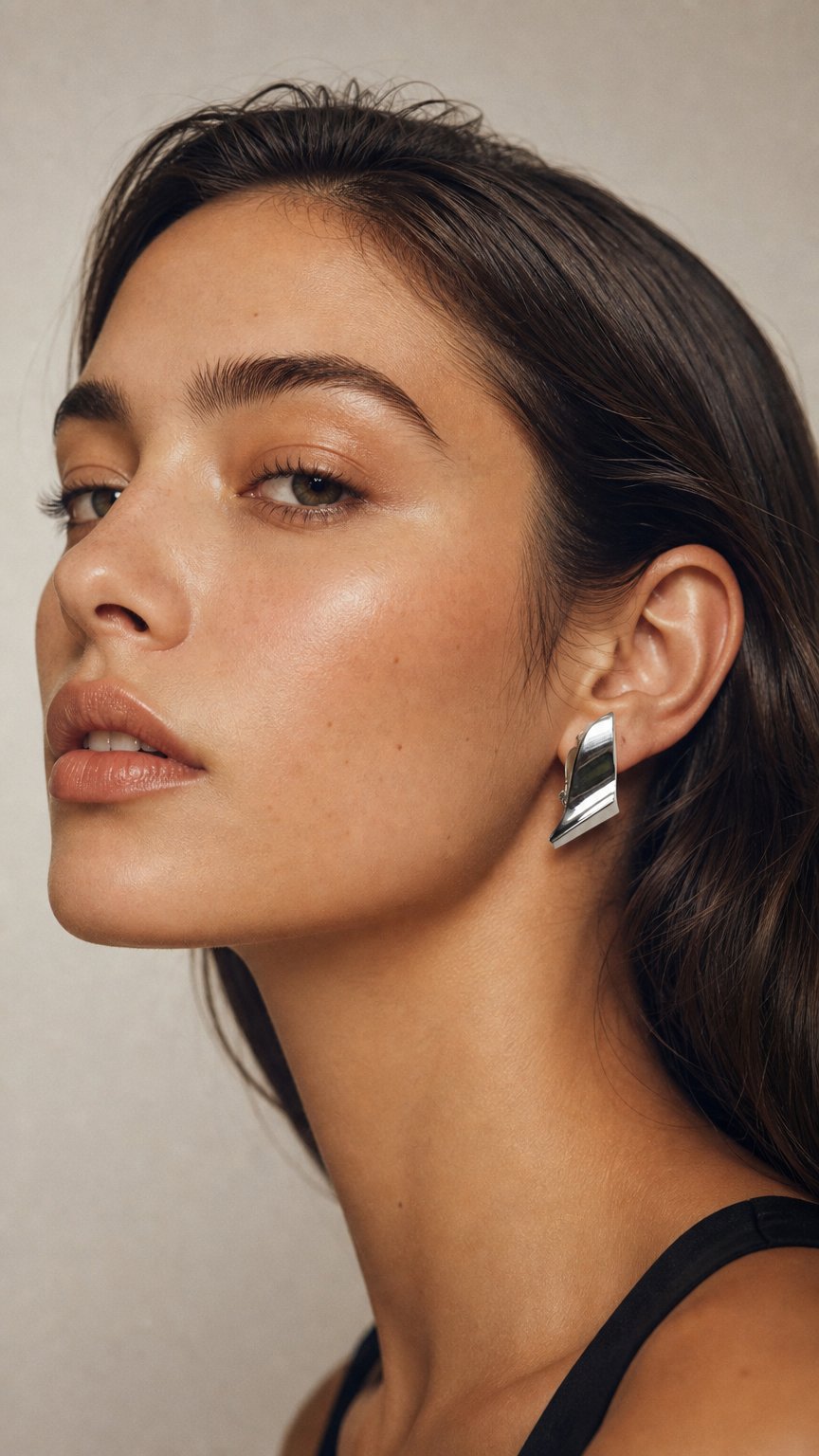 AI product shot of Givenchy 1976 Sculptural Silver Tone Clip-On Earrings
