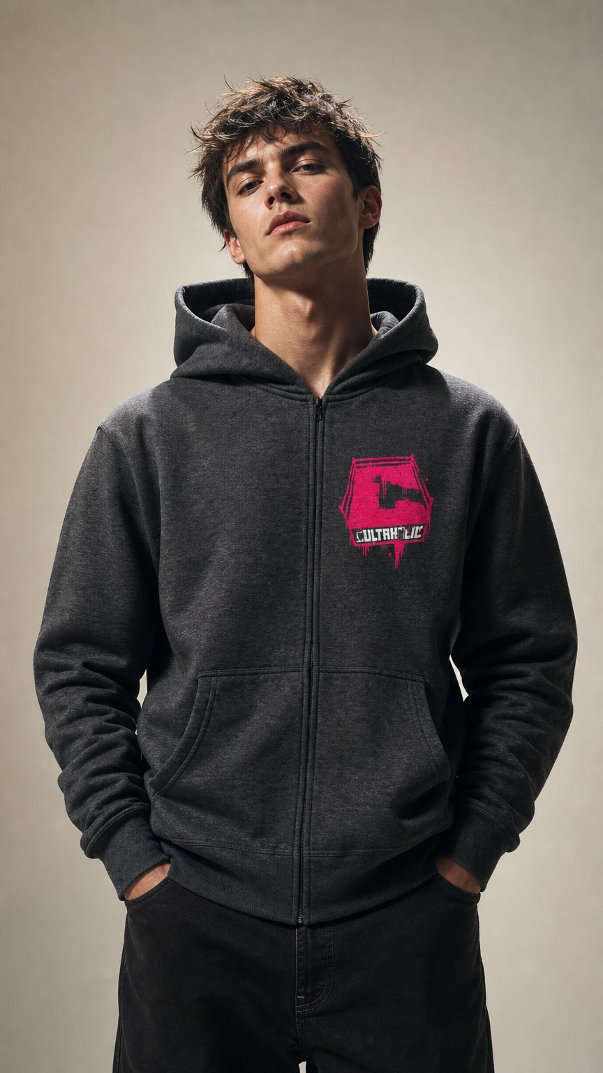AI product shot of Spray Paint Logo Zip-Up Hoodie