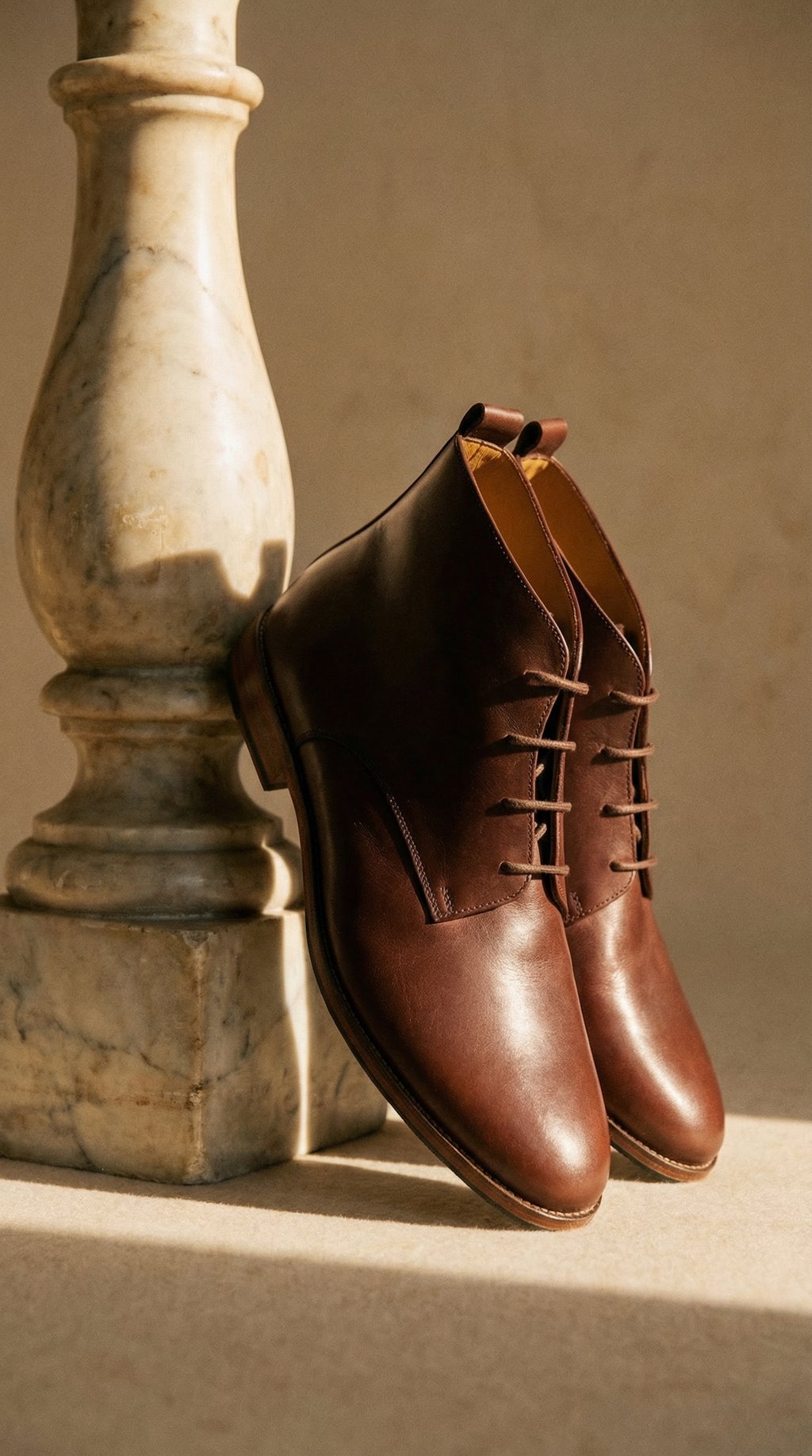 AI product shot of Chukka John Boots - Camel Traditional Leather