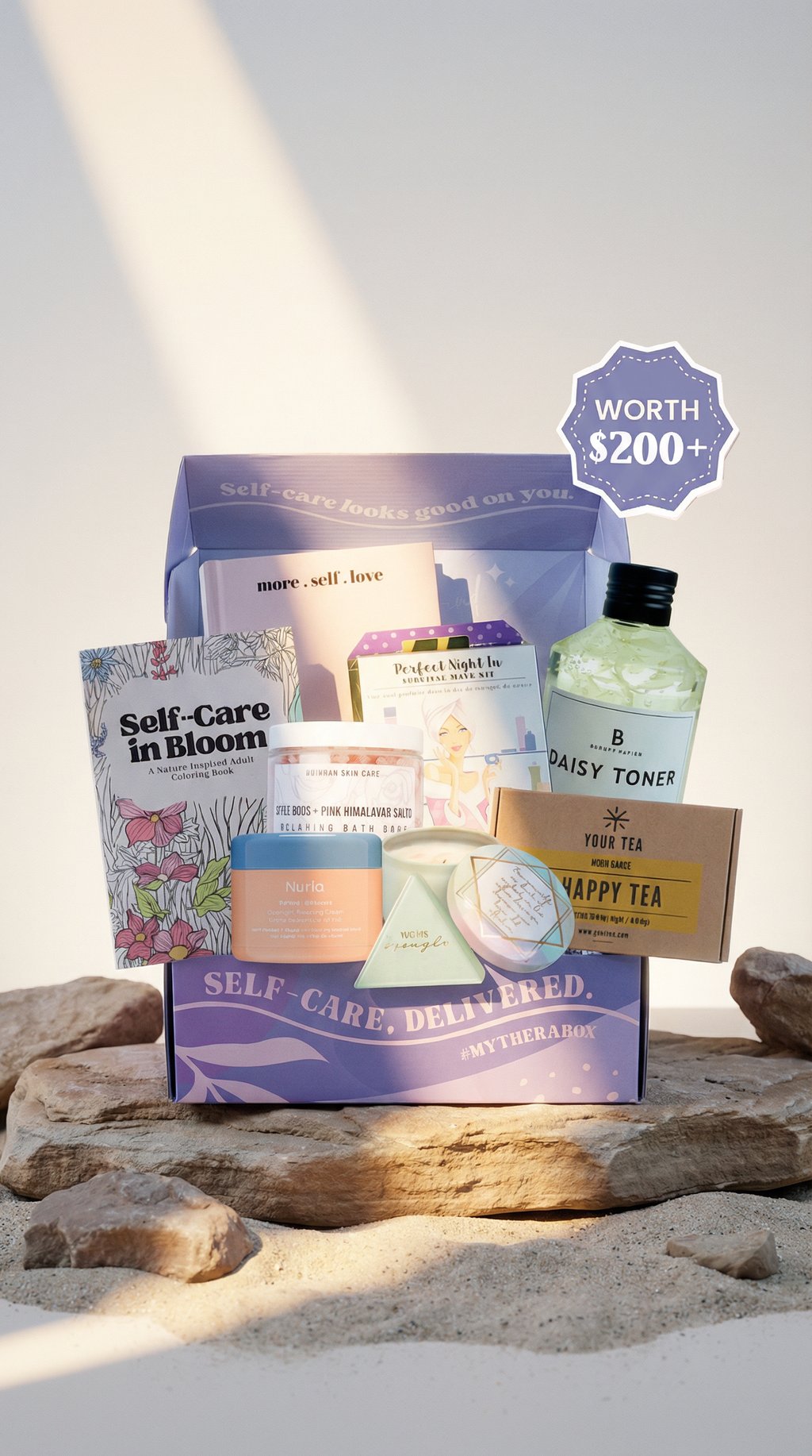AI product shot of TheraBox - Self Care Subscription Box