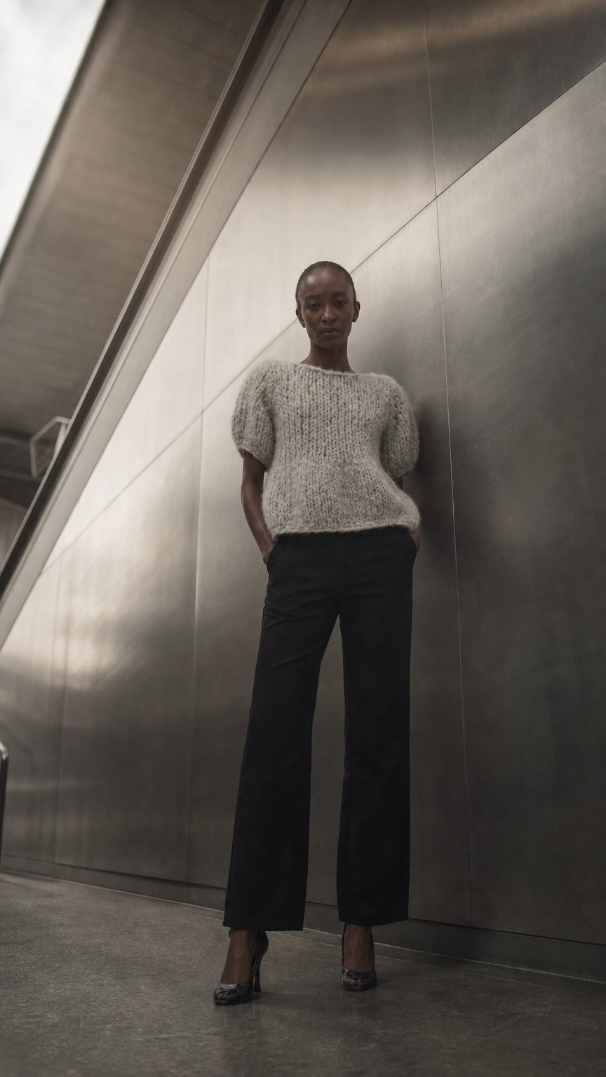 AI product shot of Kurzarm Peplum Pullover - Light Grey