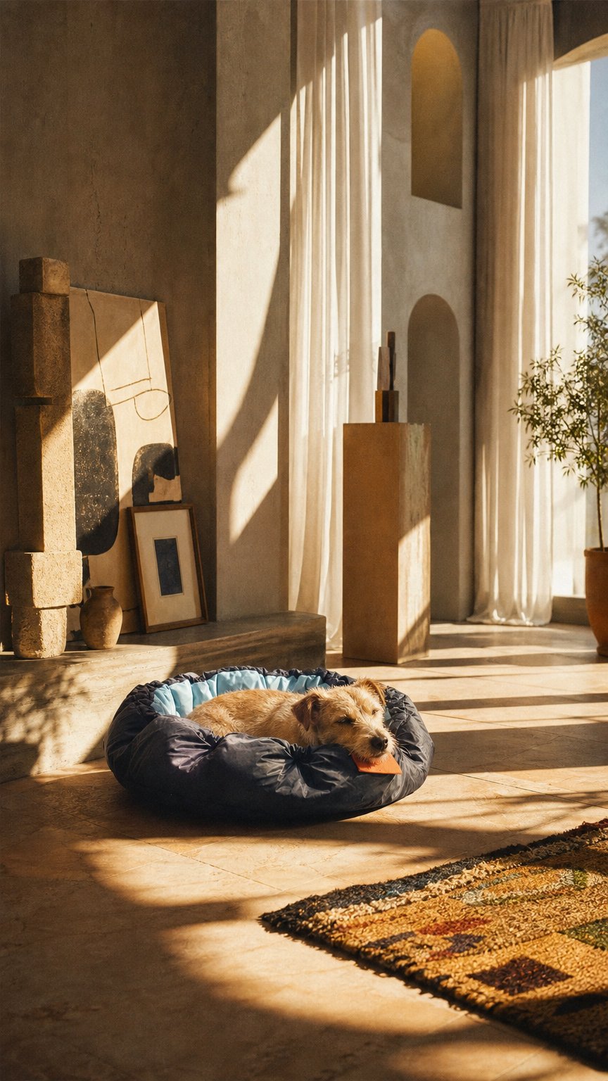 AI product shot of Small Travel Dog Bed | Blue & Blue