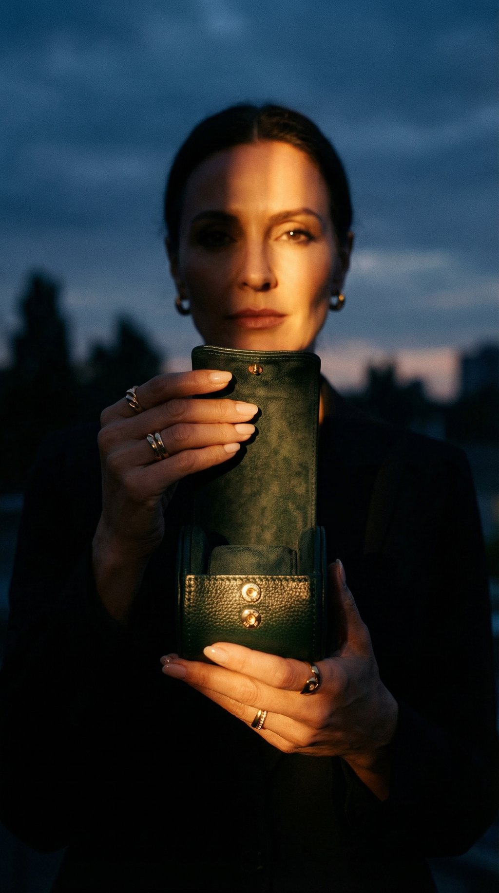 AI product shot of Wolf British Racing Green Single Watch Roll in Vegan Leather