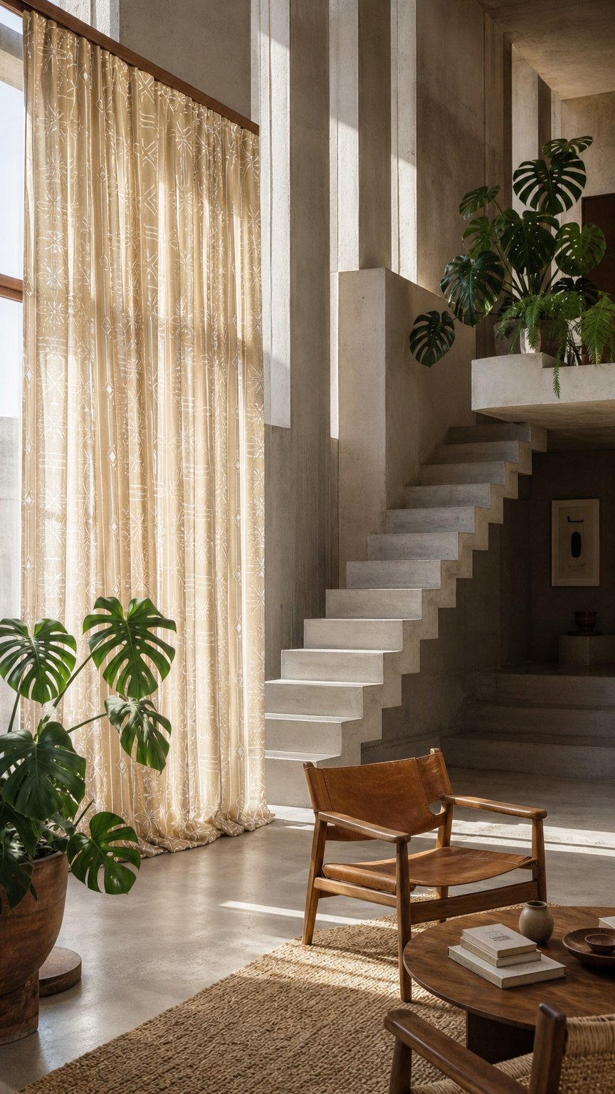 AI product shot of Pasefika Curtains - WHITE ON TAN