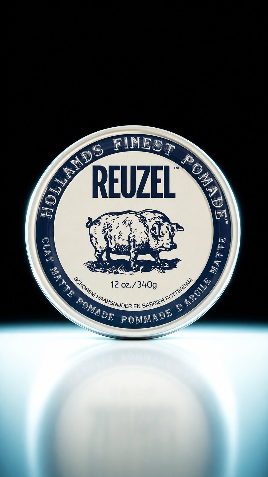 AI product shot of Reuzel Clay Matte Pomade | Sterke Hold & Matte Finish